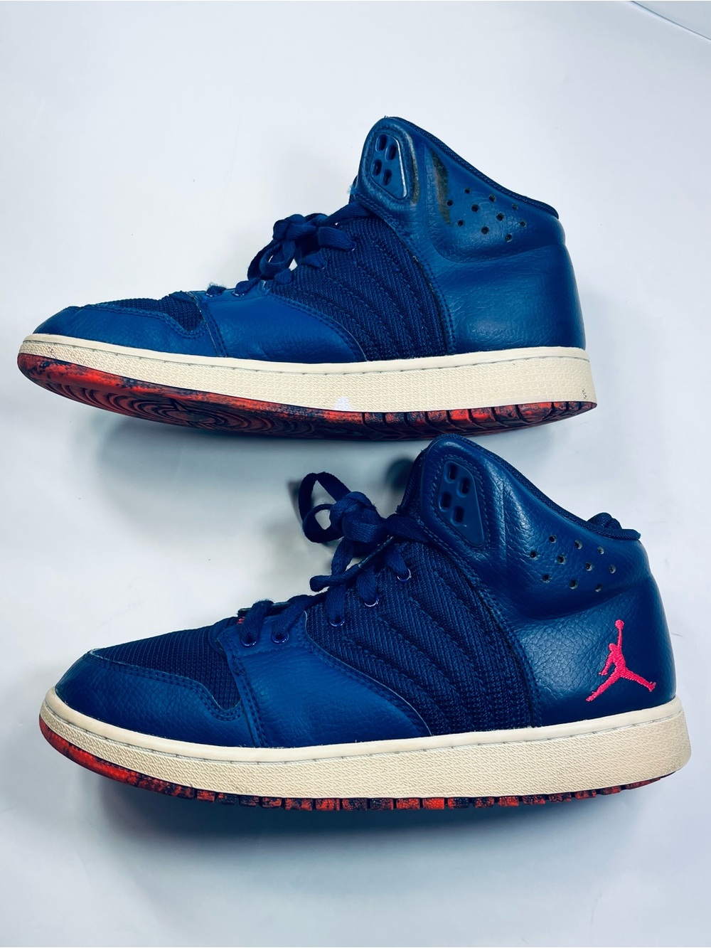Nike Air Jordan 1 Flight 4 Youth:7Y Sneakers #828237-461 Navy with Pink Jumpman